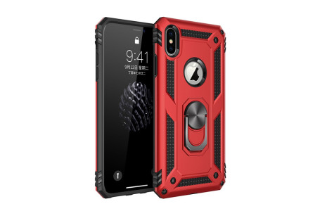 Newface iPhone X Kılıf Sofya Yüzüklü Silikon Kapak - Kırmızı
