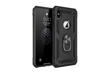 Newface iPhone X Kılıf Sofya Yüzüklü Silikon Kapak - Siyah