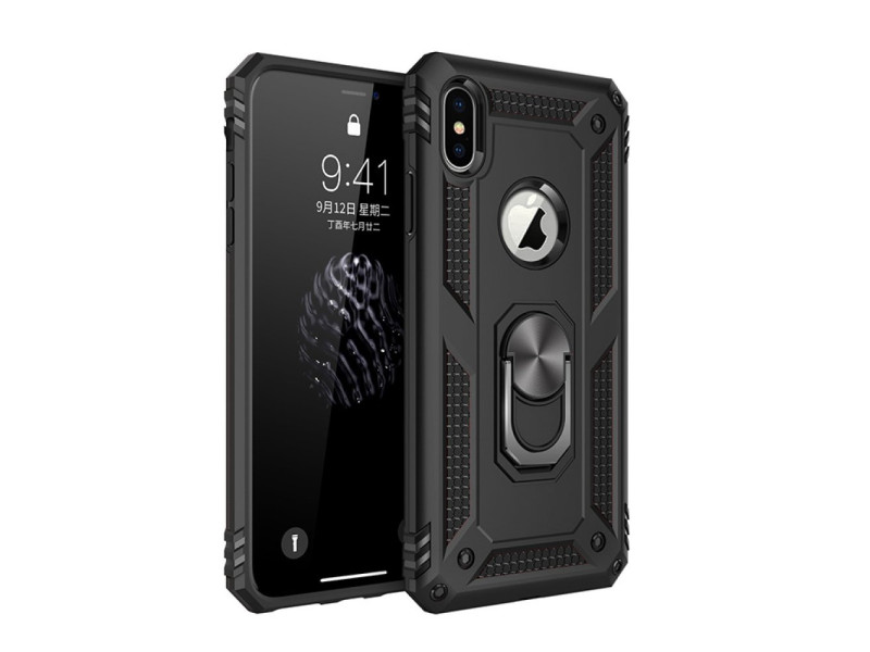 Newface iPhone X Kılıf Sofya Yüzüklü Silikon Kapak - Siyah