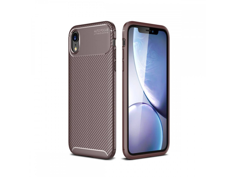 Newface iPhone XR Kılıf Focus Karbon Silikon - Kahverengi