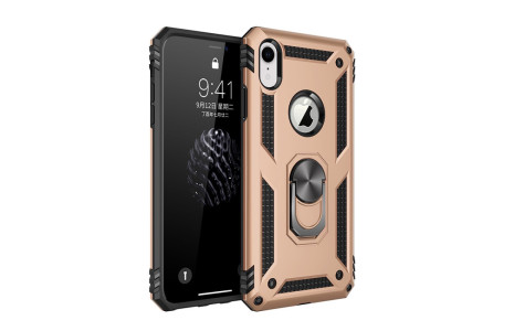 Newface iPhone XR Kılıf Sofya Yüzüklü Silikon Kapak - Gold