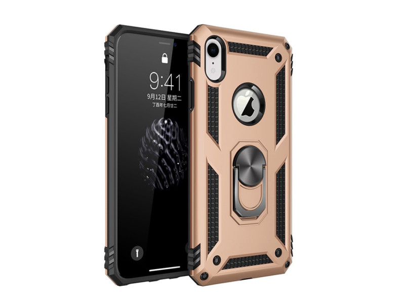 Newface iPhone XR Kılıf Sofya Yüzüklü Silikon Kapak - Gold