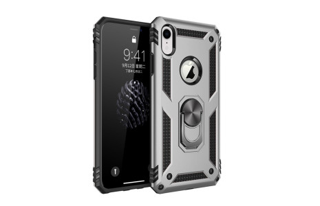 Newface iPhone XR Kılıf Sofya Yüzüklü Silikon Kapak - Gümüş