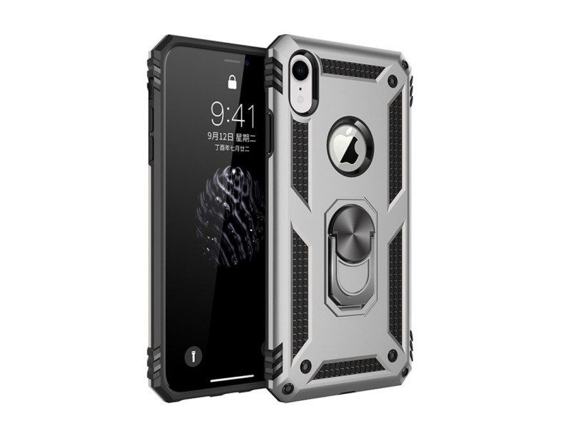 Newface iPhone XR Kılıf Sofya Yüzüklü Silikon Kapak - Gümüş