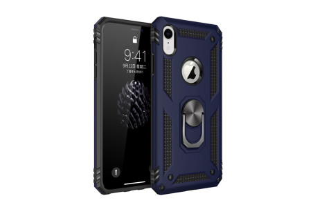 Newface iPhone XR Kılıf Sofya Yüzüklü Silikon Kapak - Lacivert