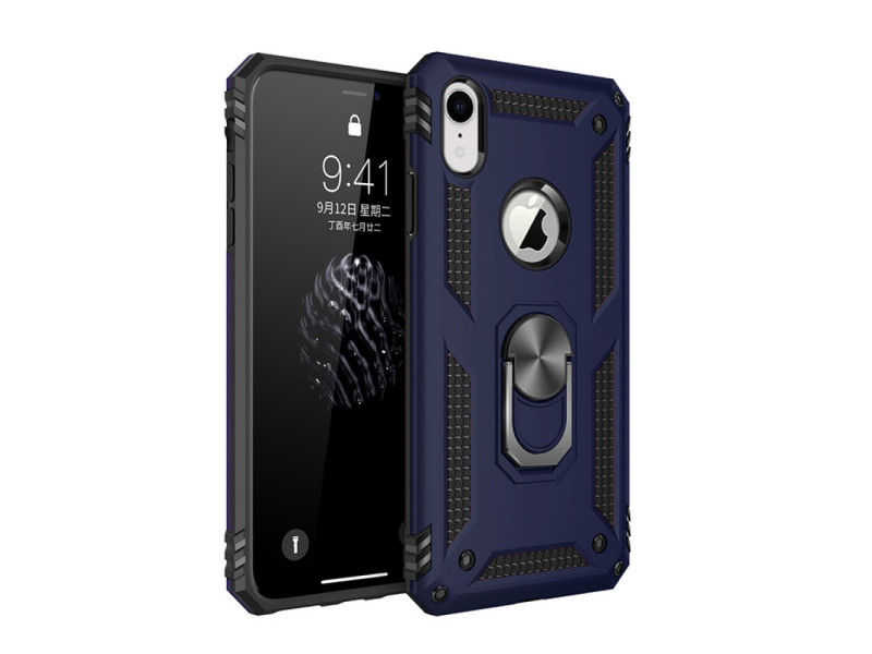 Newface iPhone XR Kılıf Sofya Yüzüklü Silikon Kapak - Lacivert