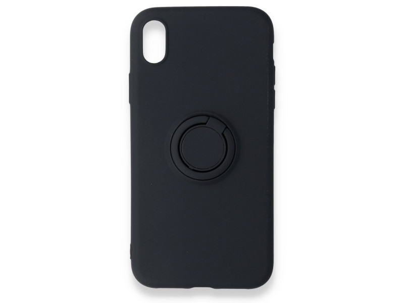 Newface iPhone XR Kılıf Viktor Yüzüklü Silikon - Siyah