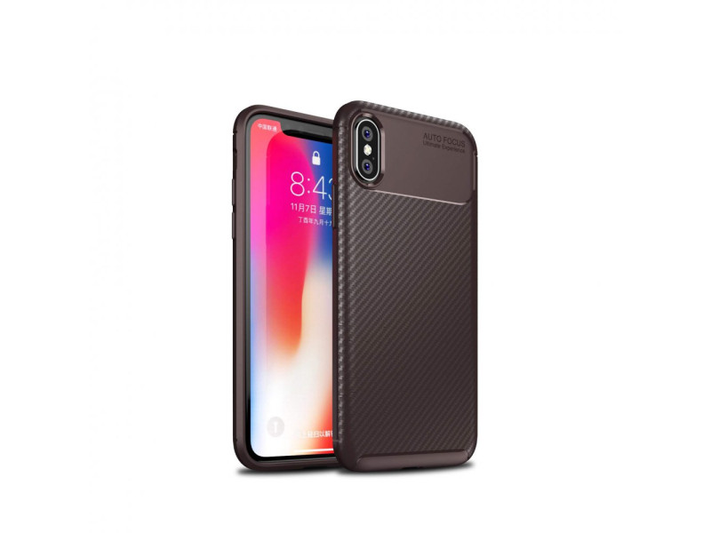 Newface iPhone XS Kılıf Focus Karbon Silikon - Kahverengi