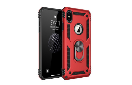 Newface iPhone XS Max Kılıf Sofya Yüzüklü Silikon Kapak - Kırmızı