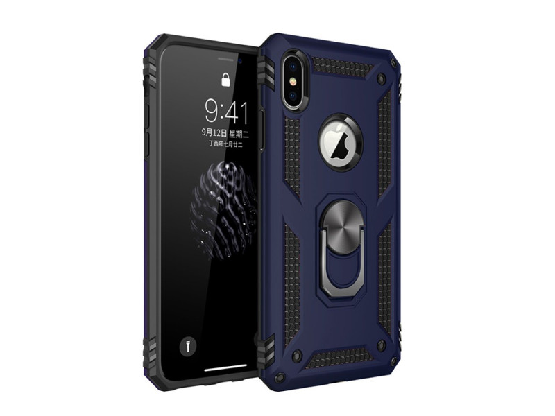 Newface iPhone XS Max Kılıf Sofya Yüzüklü Silikon Kapak - Lacivert