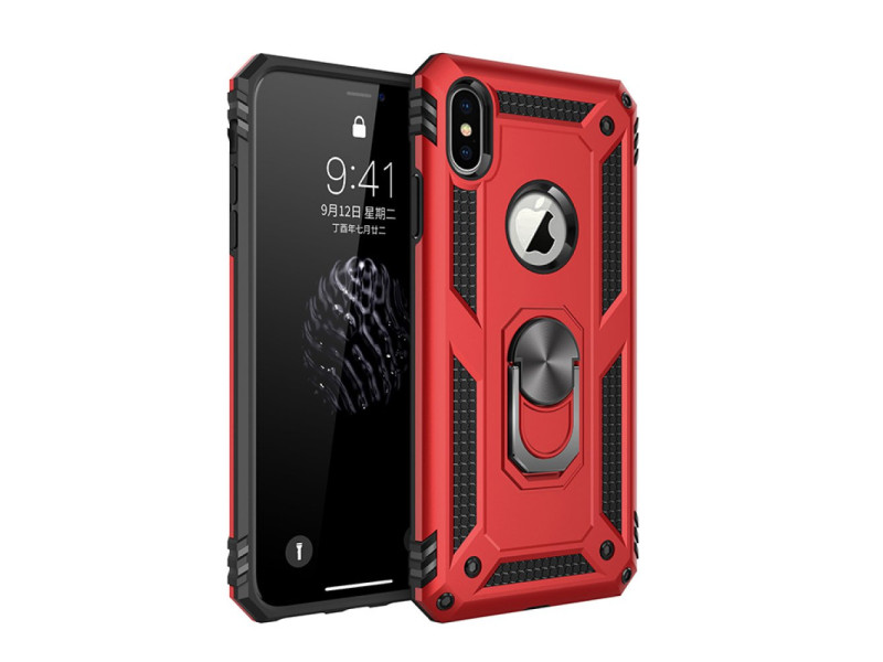 Newface iPhone XS Kılıf Sofya Yüzüklü Silikon Kapak - Kırmızı