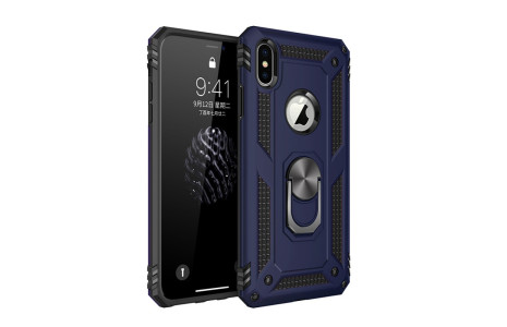 Newface iPhone XS Kılıf Sofya Yüzüklü Silikon Kapak - Lacivert
