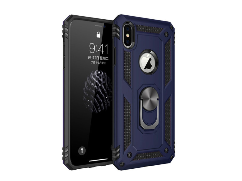 Newface iPhone XS Kılıf Sofya Yüzüklü Silikon Kapak - Lacivert