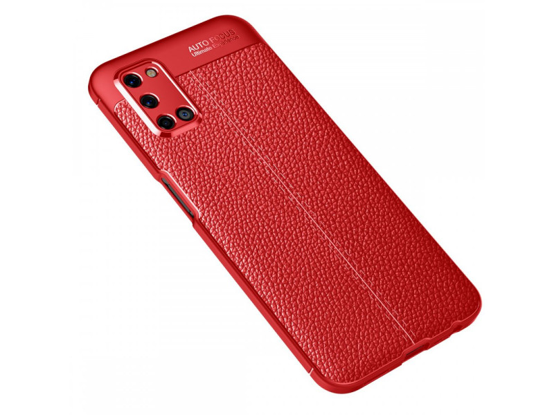 Newface Oppo A52 Kılıf Focus Derili Silikon - Kırmızı