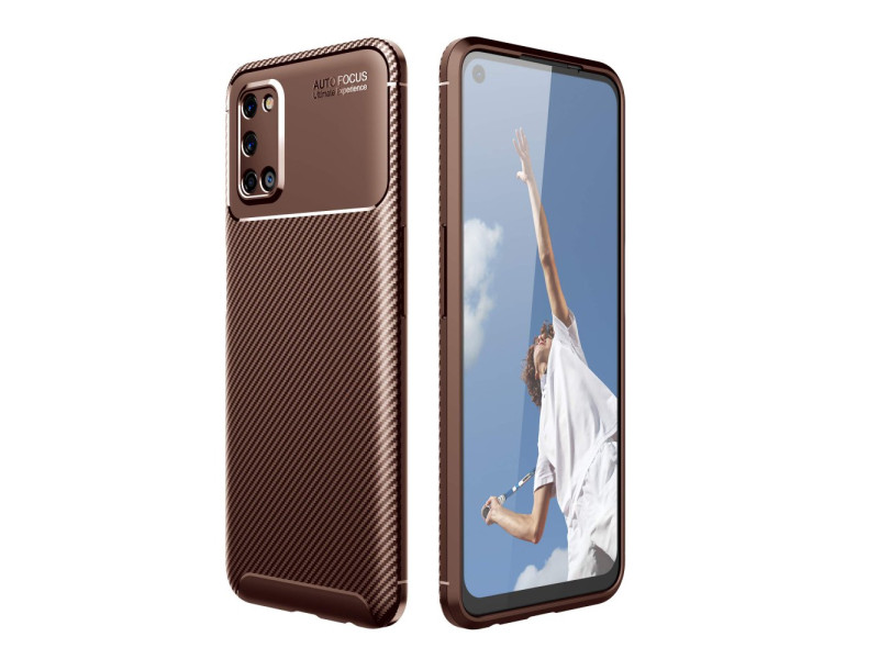 Newface Oppo A52 Kılıf Focus Karbon Silikon - Kahverengi
