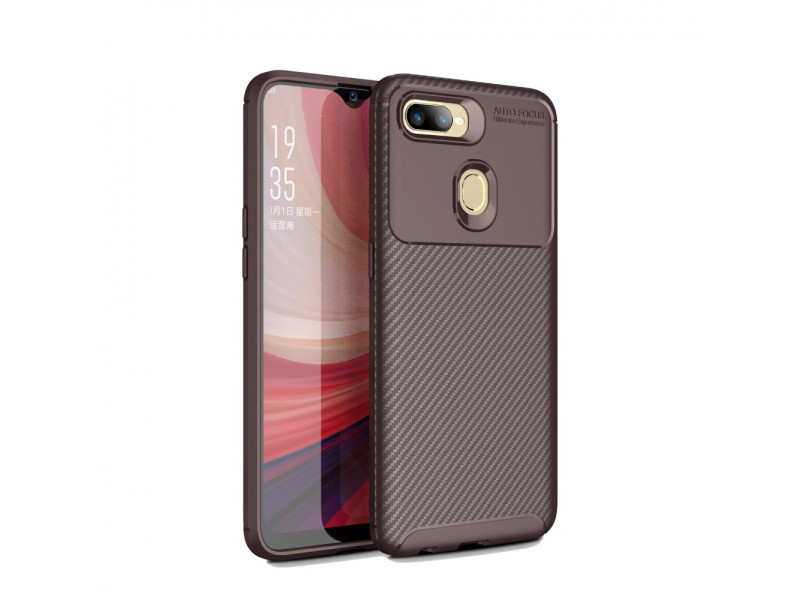 Newface Oppo A5S Kılıf Focus Karbon Silikon - Kahverengi