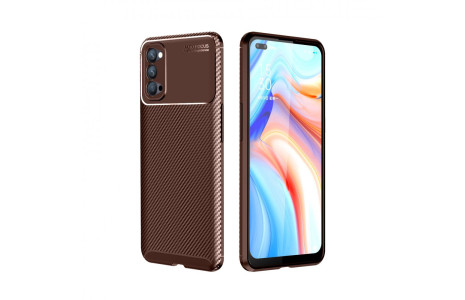 Newface Oppo Reno 4 Kılıf Focus Karbon Silikon - Kahverengi