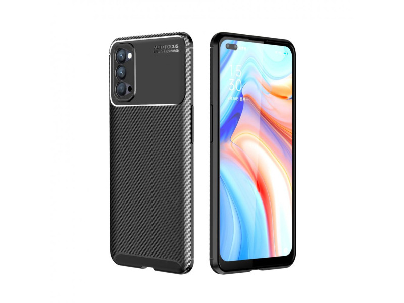 Newface Oppo Reno 4 Kılıf Focus Karbon Silikon - Siyah