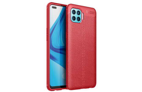 Newface Oppo Reno 4 Lite Kılıf Focus Derili Silikon - Kırmızı