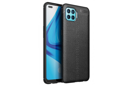 Newface Oppo Reno 4 Lite Kılıf Focus Derili Silikon - Siyah