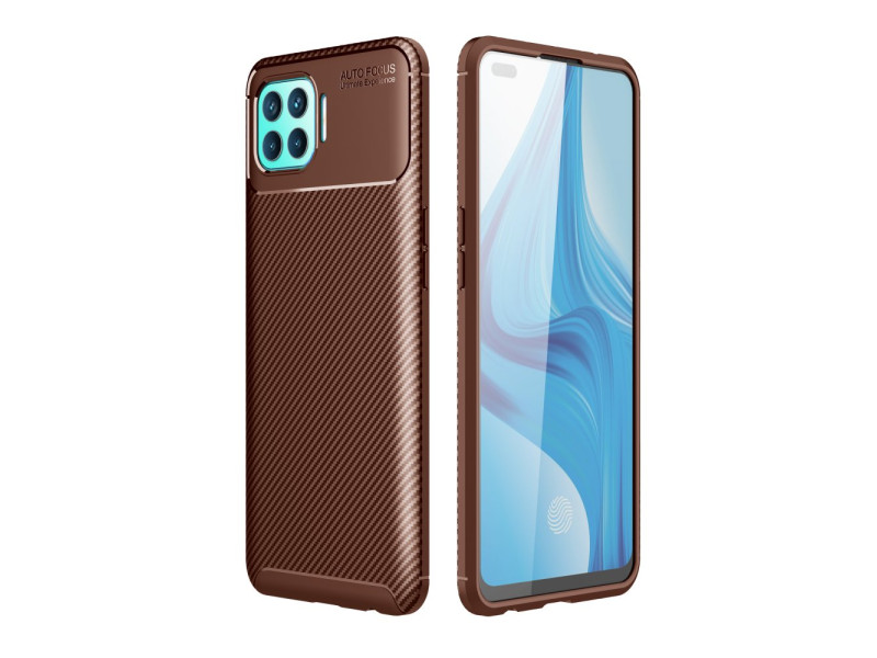 Newface Oppo Reno 4 Lite Kılıf Focus Karbon Silikon - Kahverengi