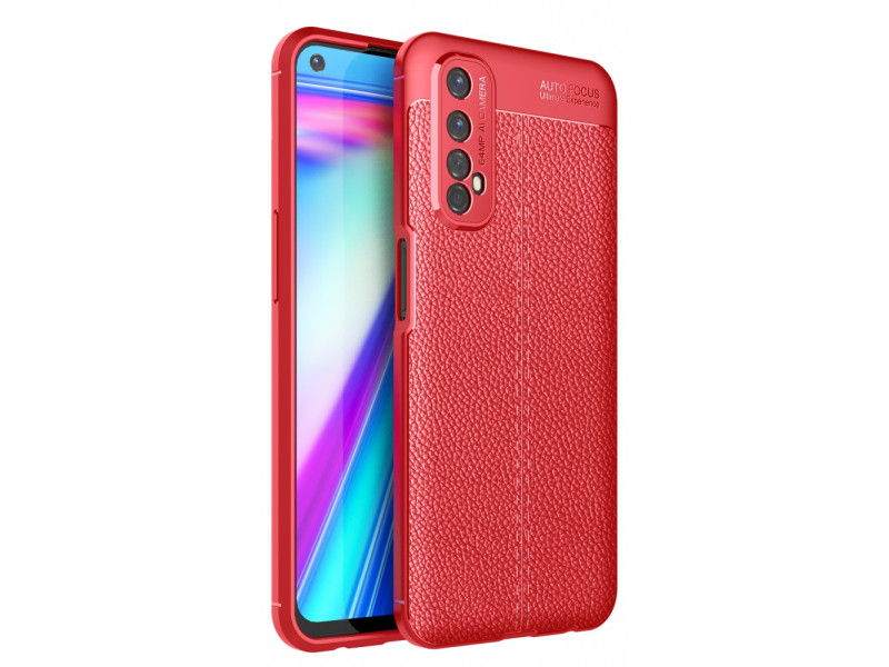 Newface Realme 7 Kılıf Focus Derili Silikon - Kırmızı