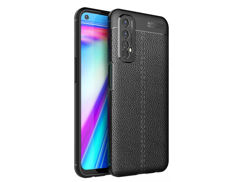 Newface Realme 7 Kılıf Focus Derili Silikon - Siyah