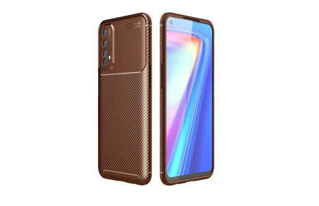 Newface Realme 7 Kılıf Focus Karbon Silikon - Kahverengi