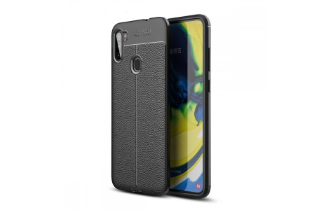 Newface Samsung Galaxy A11 Kılıf Focus Derili Silikon - Siyah