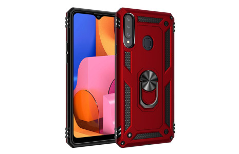 Newface Samsung Galaxy A20S Kılıf Sofya Yüzüklü Silikon Kapak - Kırmızı