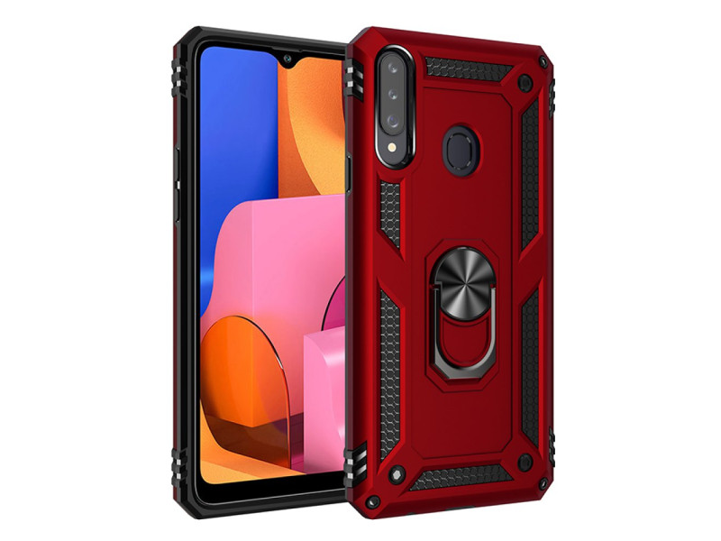 Newface Samsung Galaxy A20S Kılıf Sofya Yüzüklü Silikon Kapak - Kırmızı