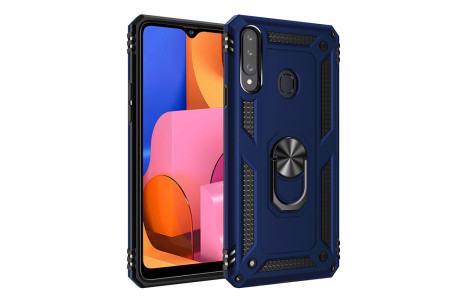 Newface Samsung Galaxy A20S Kılıf Sofya Yüzüklü Silikon Kapak - Lacivert