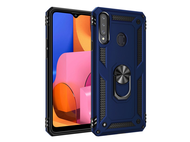 Newface Samsung Galaxy A20S Kılıf Sofya Yüzüklü Silikon Kapak - Lacivert