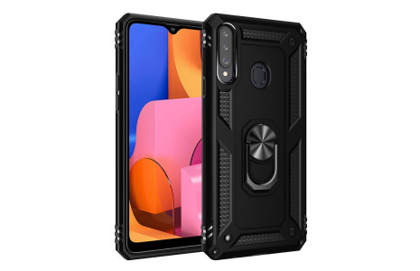 Newface Samsung Galaxy A20S Kılıf Sofya Yüzüklü Silikon Kapak - Siyah