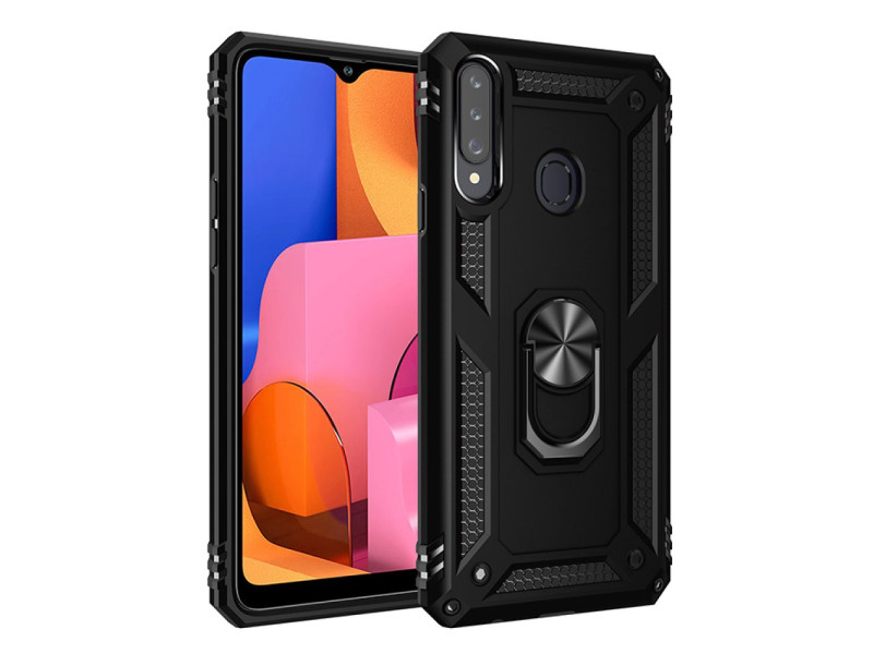 Newface Samsung Galaxy A20S Kılıf Sofya Yüzüklü Silikon Kapak - Siyah