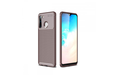 Newface Samsung Galaxy A21 Kılıf Focus Karbon Silikon - Kahverengi