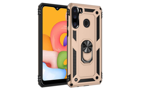 Newface Samsung Galaxy A21 Kılıf Sofya Yüzüklü Silikon Kapak - Gold