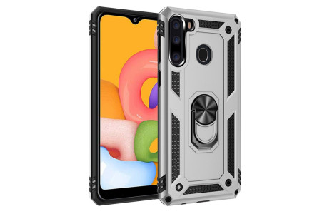 Newface Samsung Galaxy A21 Kılıf Sofya Yüzüklü Silikon Kapak - Gümüş