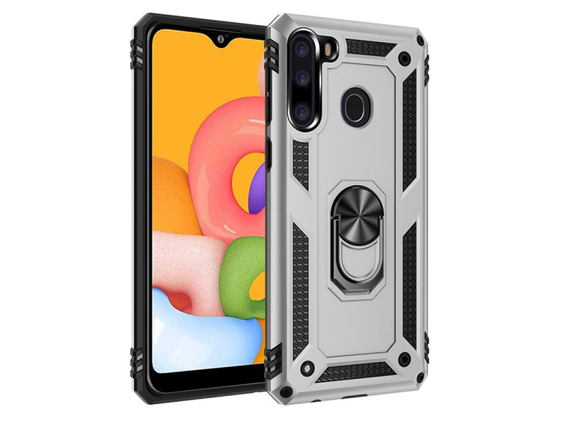 Newface Samsung Galaxy A21 Kılıf Sofya Yüzüklü Silikon Kapak - Gümüş