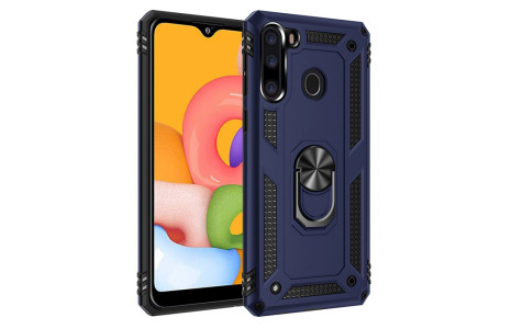 Newface Samsung Galaxy A21 Kılıf Sofya Yüzüklü Silikon Kapak - Lacivert