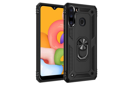 Newface Samsung Galaxy A21 Kılıf Sofya Yüzüklü Silikon Kapak - Siyah