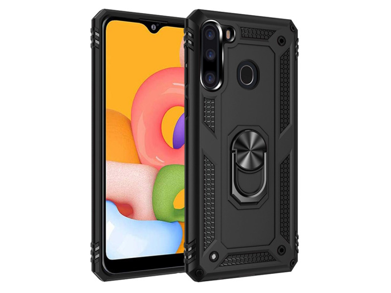 Newface Samsung Galaxy A21 Kılıf Sofya Yüzüklü Silikon Kapak - Siyah