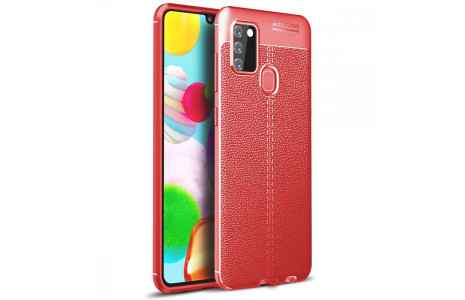 Newface Samsung Galaxy A21S Kılıf Focus Derili Silikon - Kırmızı