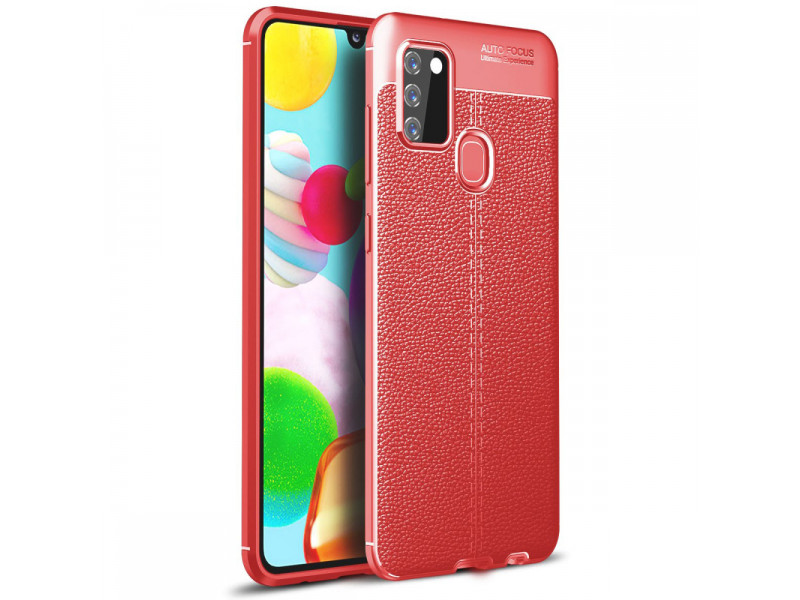 Newface Samsung Galaxy A21S Kılıf Focus Derili Silikon - Kırmızı