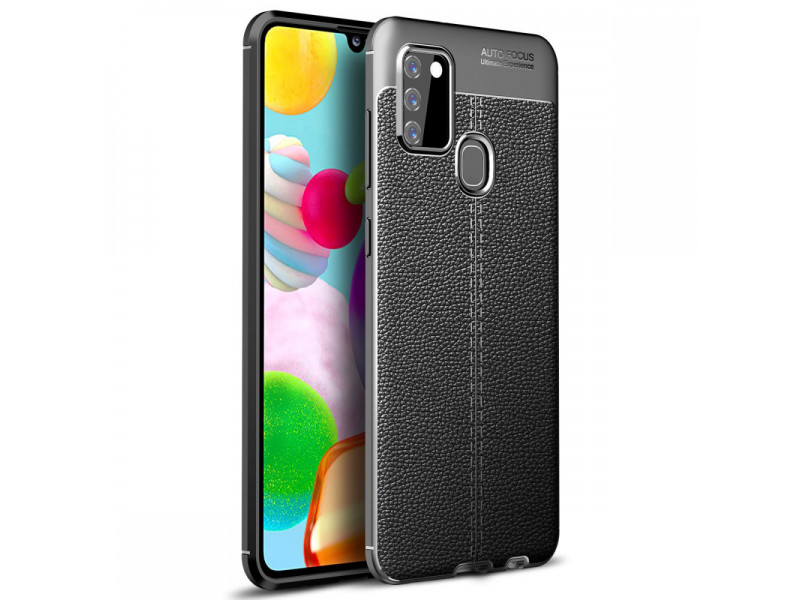 Newface Samsung Galaxy A21S Kılıf Focus Derili Silikon - Siyah