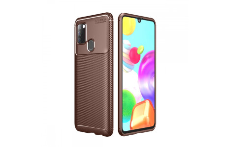 Newface Samsung Galaxy A21S Kılıf Focus Karbon Silikon - Kahverengi