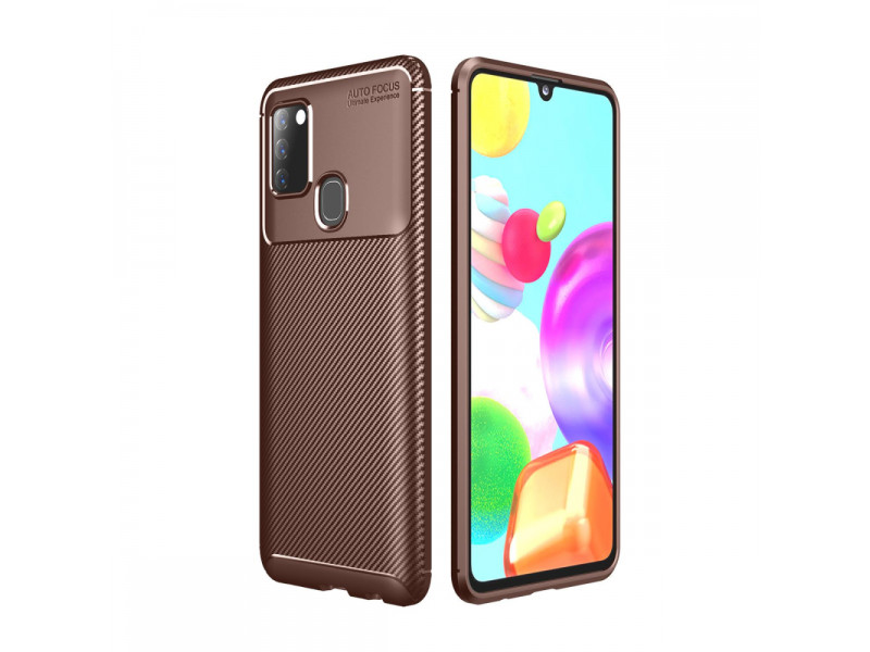Newface Samsung Galaxy A21S Kılıf Focus Karbon Silikon - Kahverengi