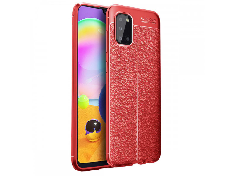 Newface Samsung Galaxy A31 Kılıf Focus Derili Silikon - Kırmızı