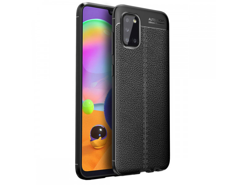 Newface Samsung Galaxy A31 Kılıf Focus Derili Silikon - Siyah