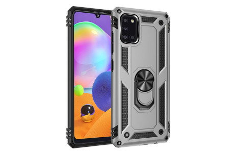 Newface Samsung Galaxy A31 Kılıf Sofya Yüzüklü Silikon Kapak - Gümüş